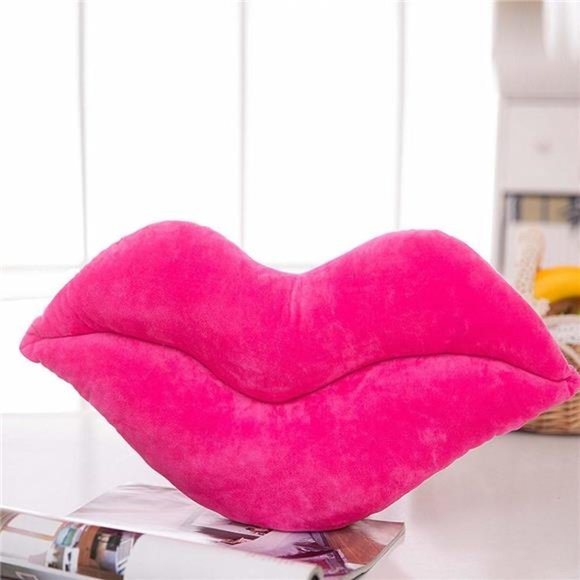 Hot Pink Lip Shape Throw Pillow Girls Valentine'sDay Gift Soft Velvet Decorative - Picture 3 of 6